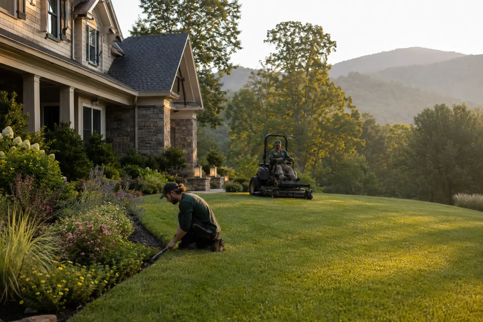 Landscape crew caring for an East Tennessee property